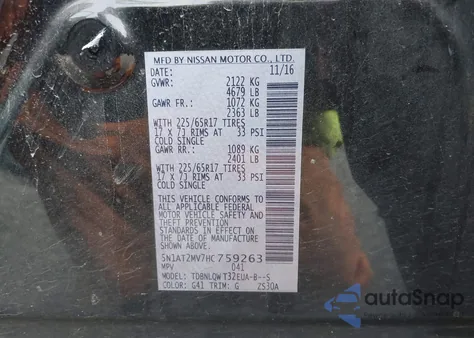 2017 Nissan Rogue Sv from USA, damaged, VIN 5N1AT2MV7HC759263